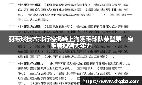 羽毛球技术排行榜揭晓上海羽毛球队荣登第一宝座展现强大实力